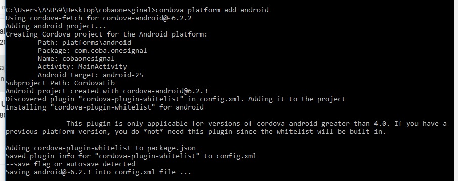 cordova add platform android