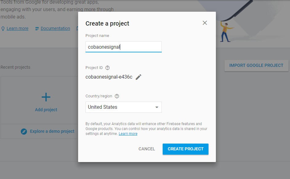 Firebase create project
